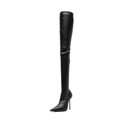 Women's Black Elastic Over-the-Knee Stiletto Heels Pointed Toe Slip-On Super High Heel Modern White Boots