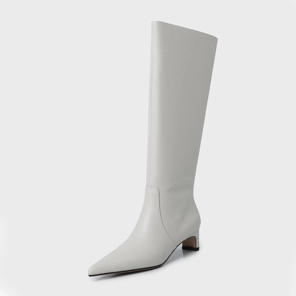 Women's White Cowhide Knee High Boots