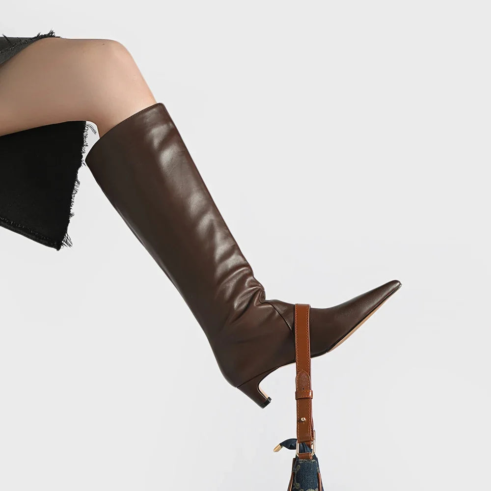 Women's White Cowhide Knee High Boots
