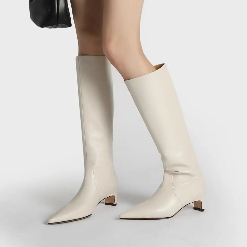 Women's White Cowhide Knee High Boots