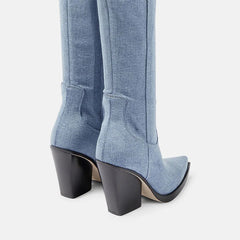 blue denim cowboy Thigh high Boots