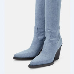 blue denim cowboy Thigh high Boots