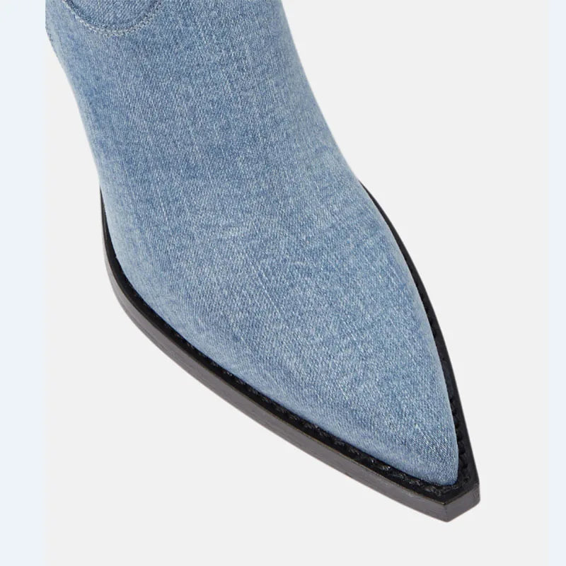 blue denim cowboy Thigh high Boots