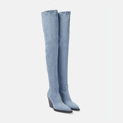blue denim cowboy Thigh high Boots