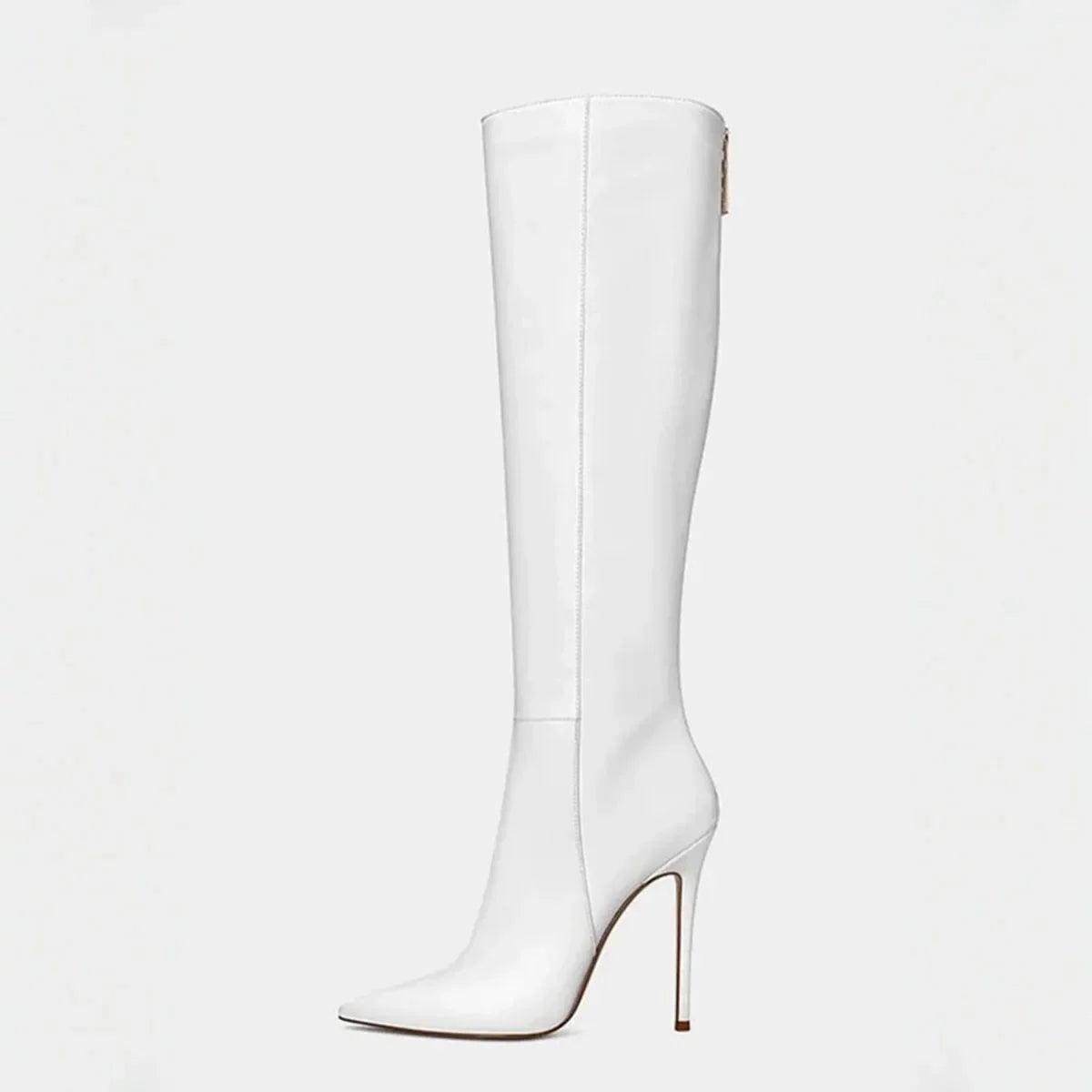 spring white knee high Pointed toe Back zipper Super high heel Skinny Boots