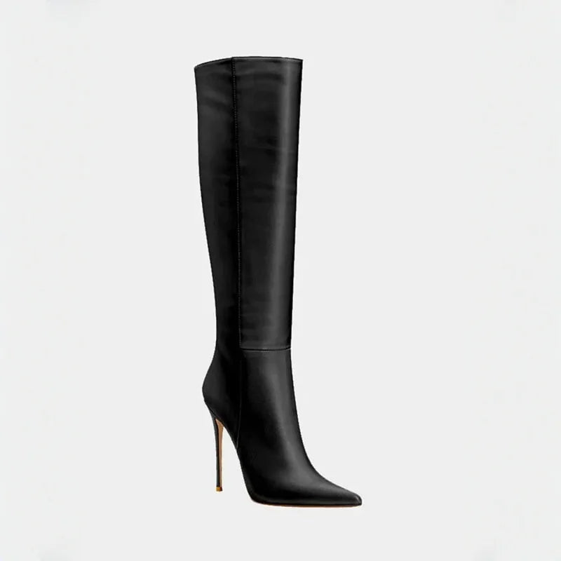 spring white knee high Pointed toe Back zipper Super high heel Skinny Boots