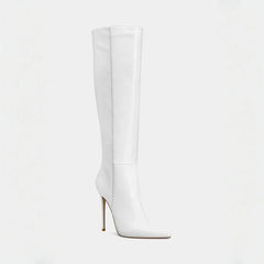 spring white knee high Pointed toe Back zipper Super high heel Skinny Boots
