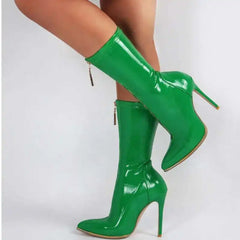 Black High Heels Mid Calf Women's Boots