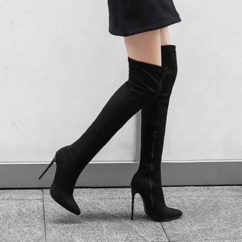 Black Leather Thigh High Boots