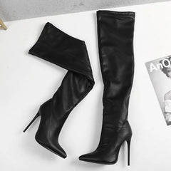 Black Leather Thigh High Boots
