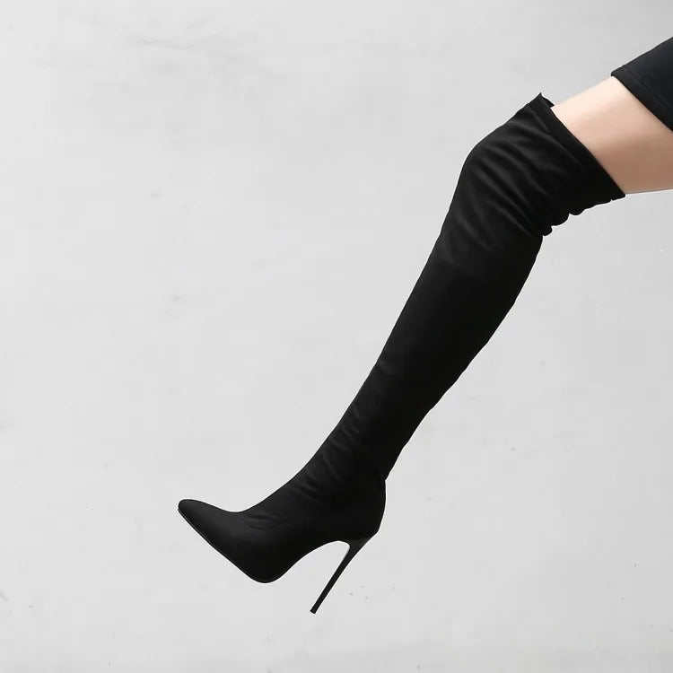 Black Leather Thigh High Boots