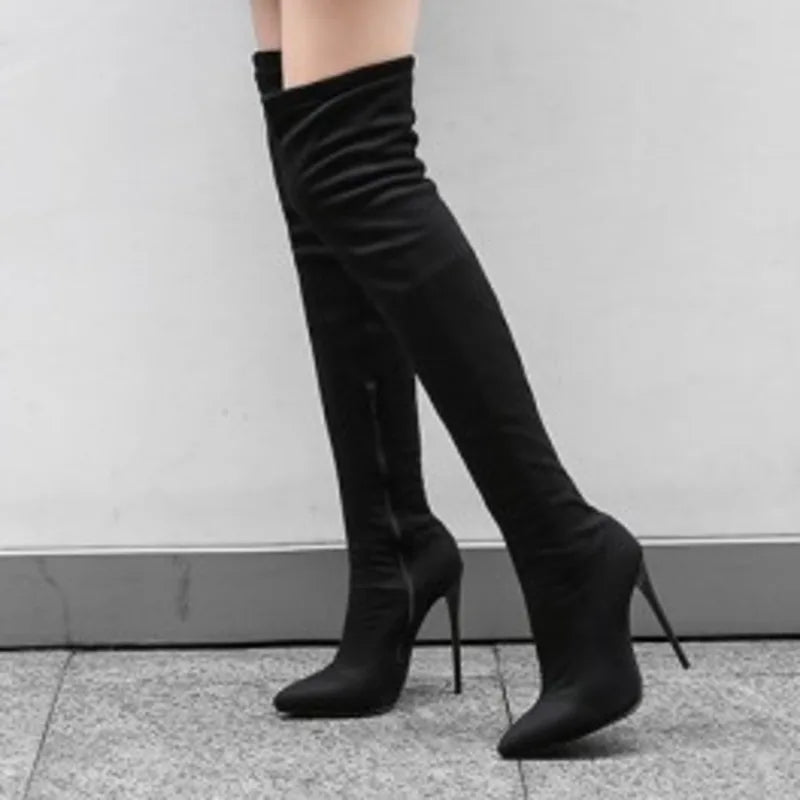 Black Leather Thigh High Boots