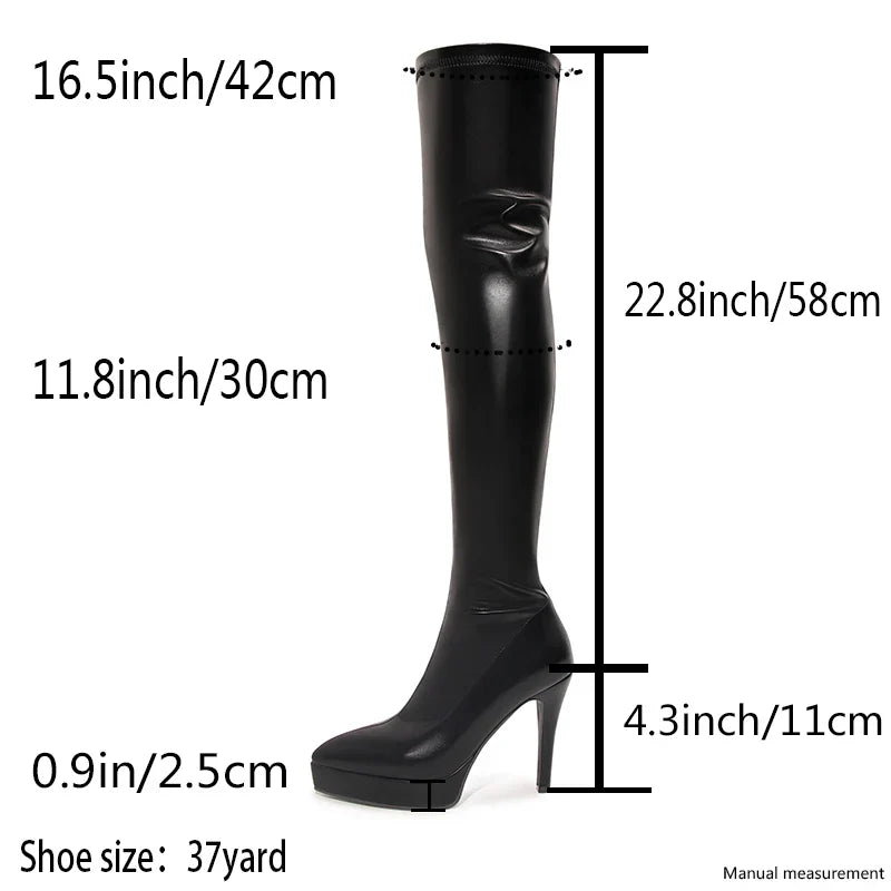 Black Sexy Pointed Toe Platform Women's Over The Knee Boots