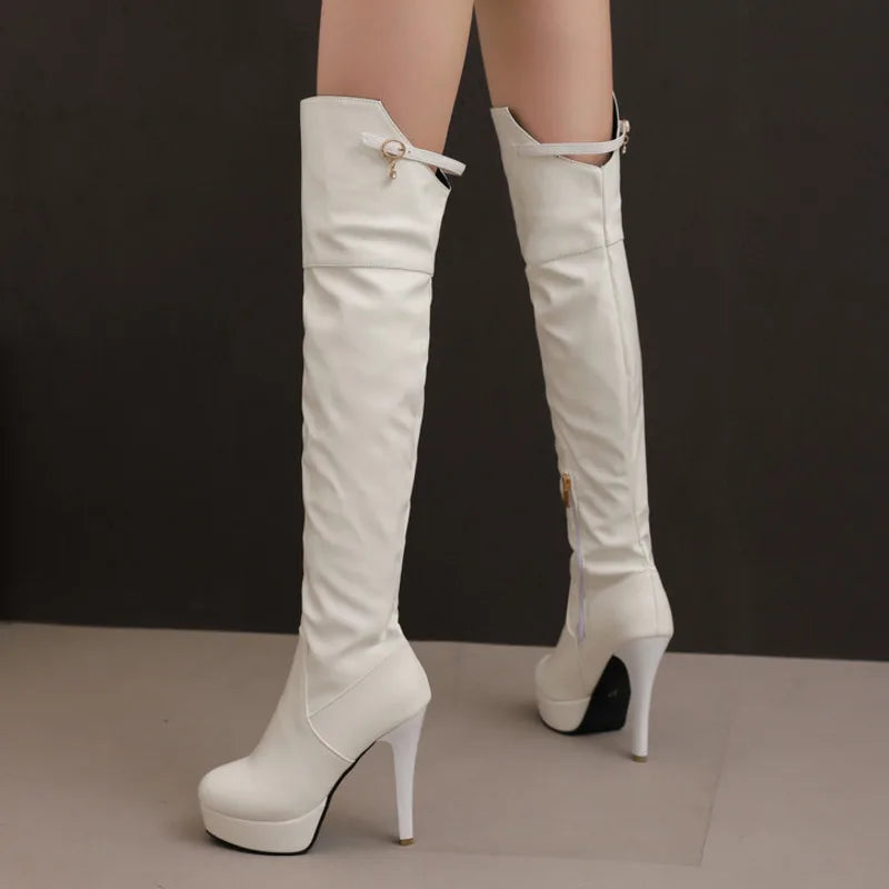Black Sexy Stiletto Heels Platform Knee High Boots