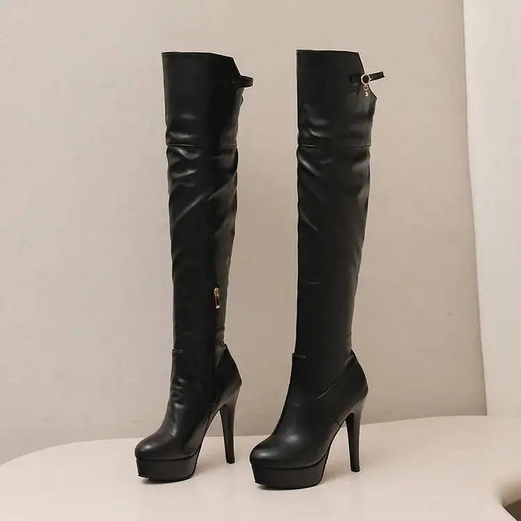 Black Sexy Stiletto Heels Platform Knee High Boots