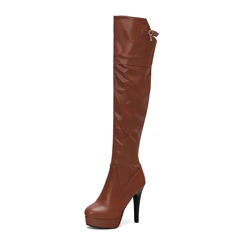 Black Sexy Stiletto Heels Platform Knee High Boots