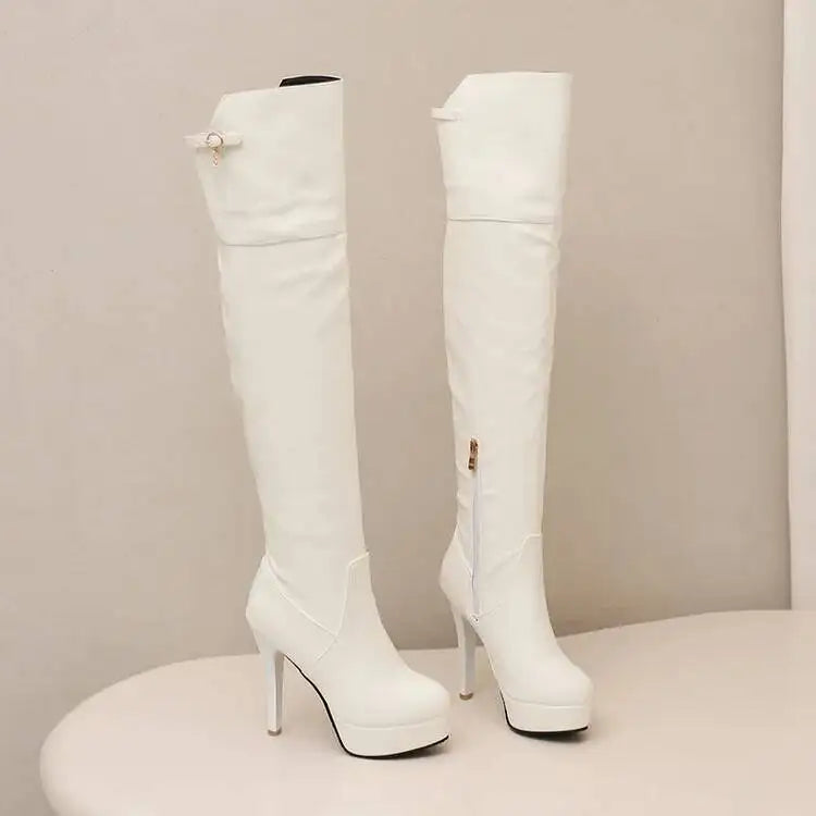 Black Sexy Stiletto Heels Platform Knee High Boots