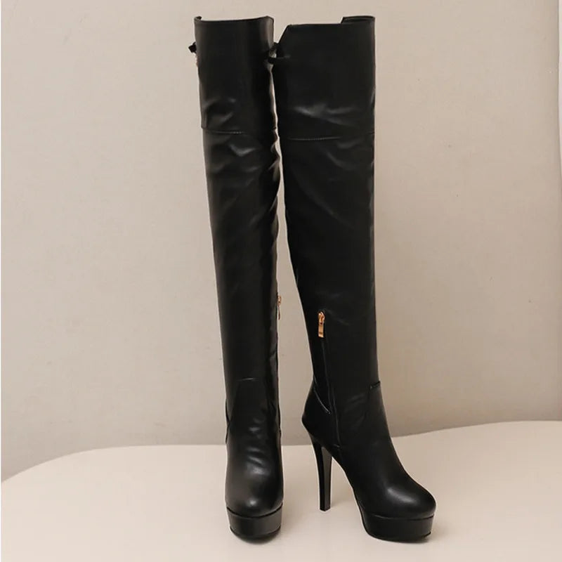Black Sexy Stiletto Heels Platform Knee High Boots