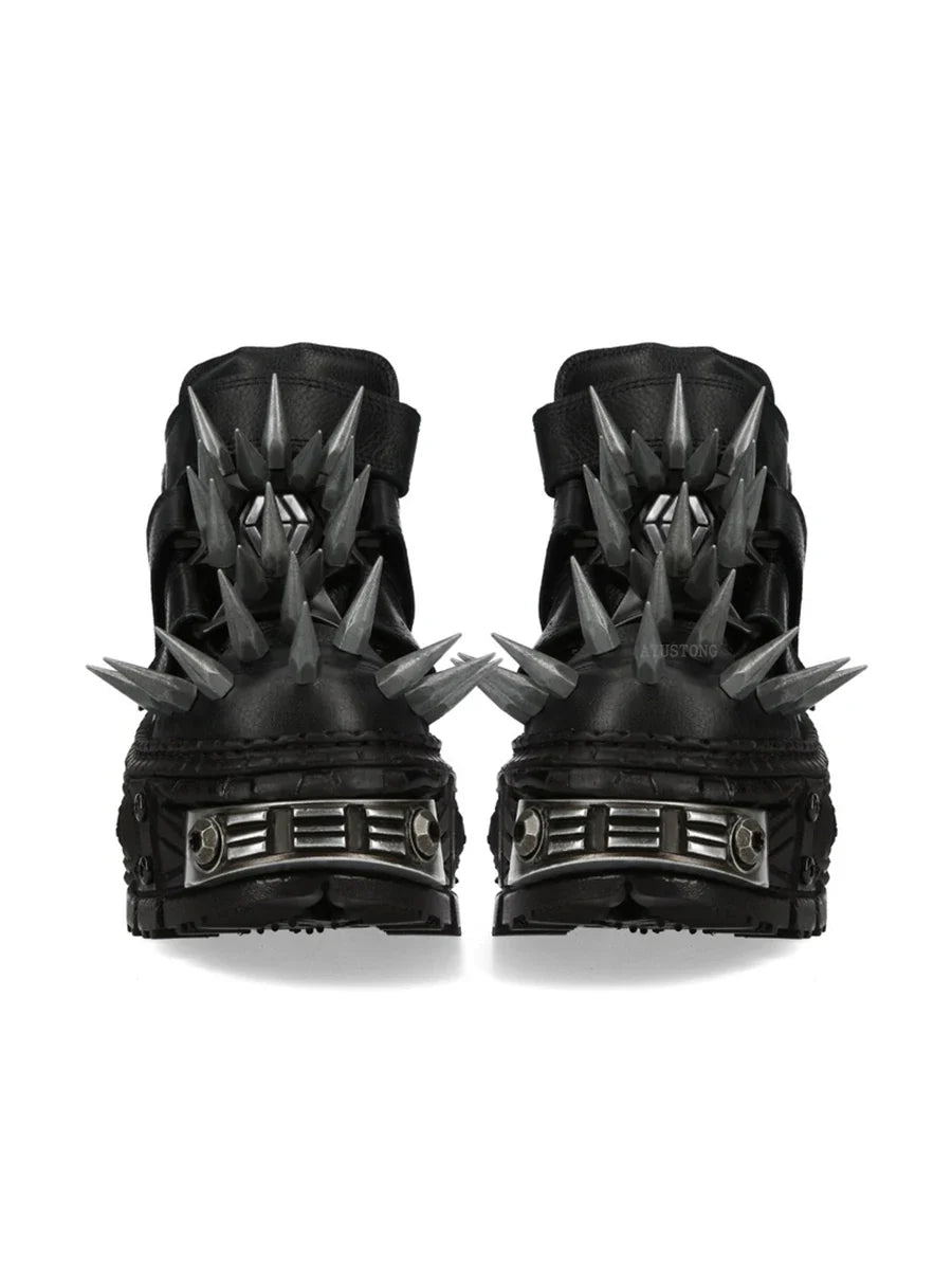 Black Thick Sole Spiked Rivet Motorcycle Boots