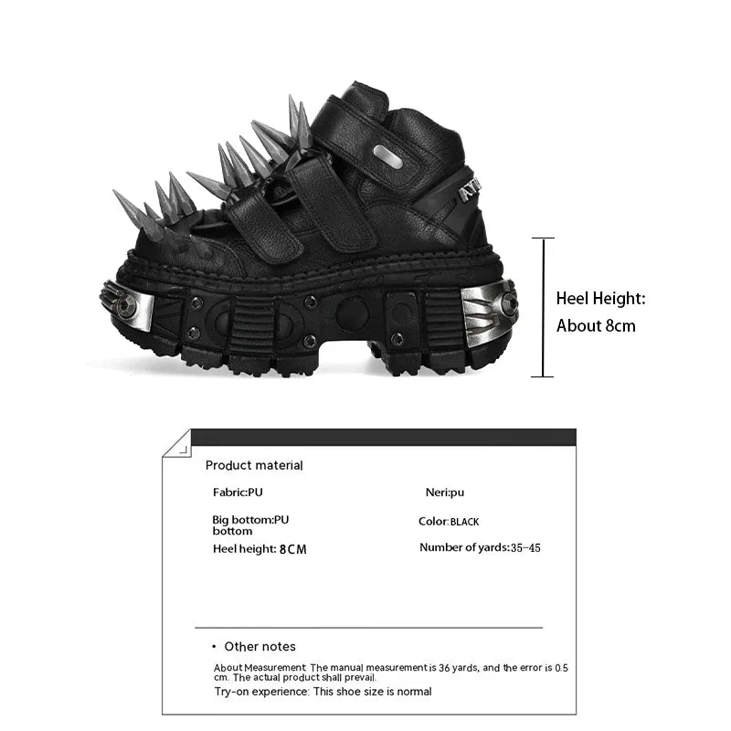 Black Thick Sole Spiked Rivet Motorcycle Boots