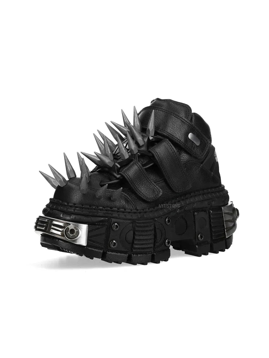 Black Thick Sole Spiked Rivet Motorcycle Boots