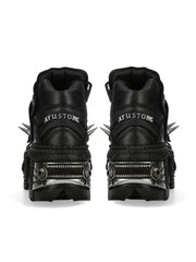 Black Thick Sole Spiked Rivet Motorcycle Boots