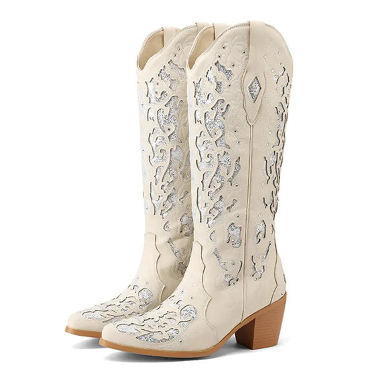 Bling Crystals Western Cowboy Women Knee-high Boots