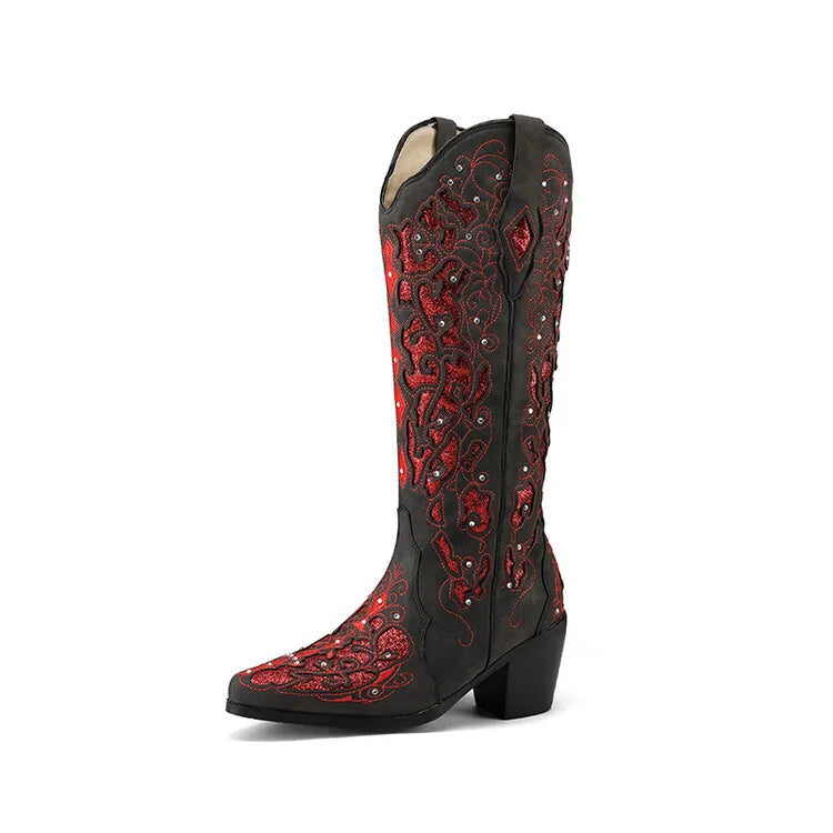 Bling Crystals Western Cowboy Women Knee-high Boots