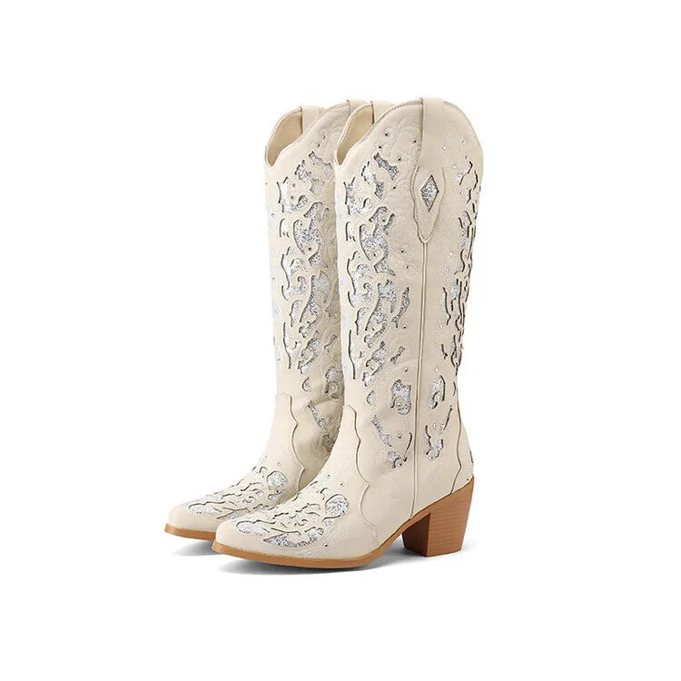 Bling Crystals Western Cowboy Women Knee-high Boots