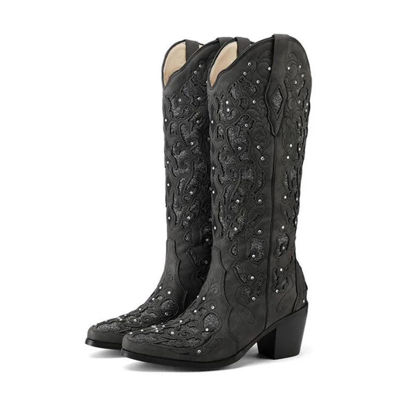 Bling Crystals Western Cowboy Women Knee-high Boots