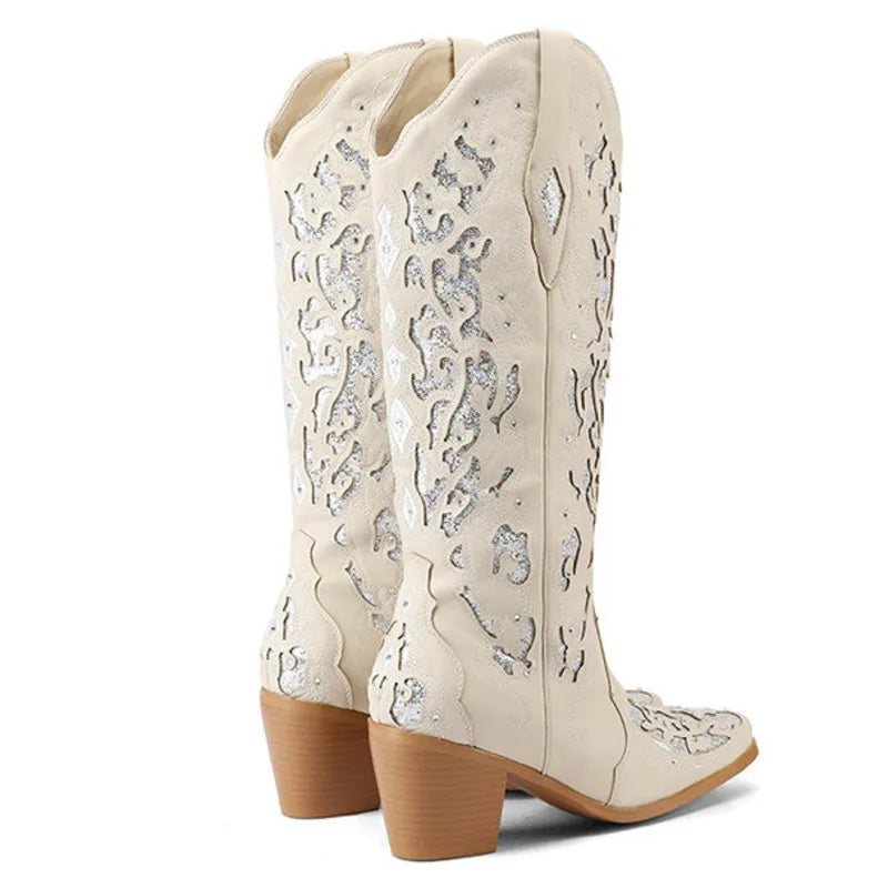Bling Crystals Western Cowboy Women Knee-high Boots
