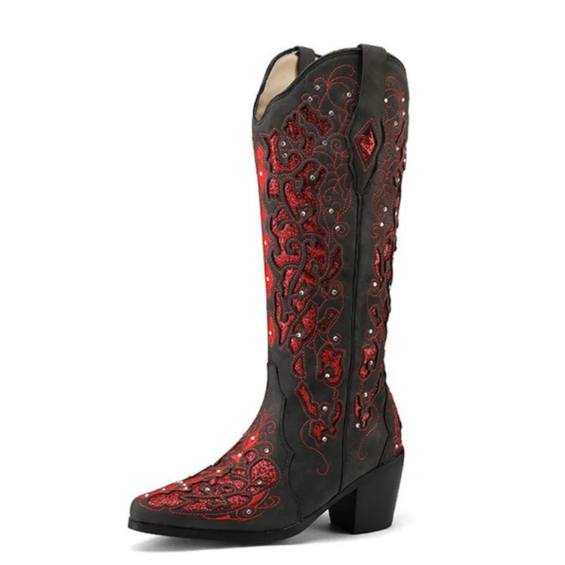Bling Crystals Western Cowboy Women Knee-high Boots