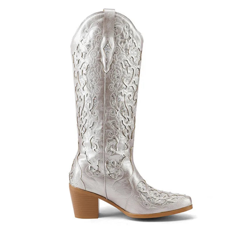 Bling Crystals Western Cowboy Women Knee-high Boots