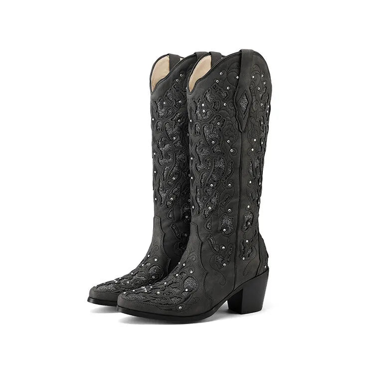 Bling Crystals Western Cowboy Women Knee-high Boots