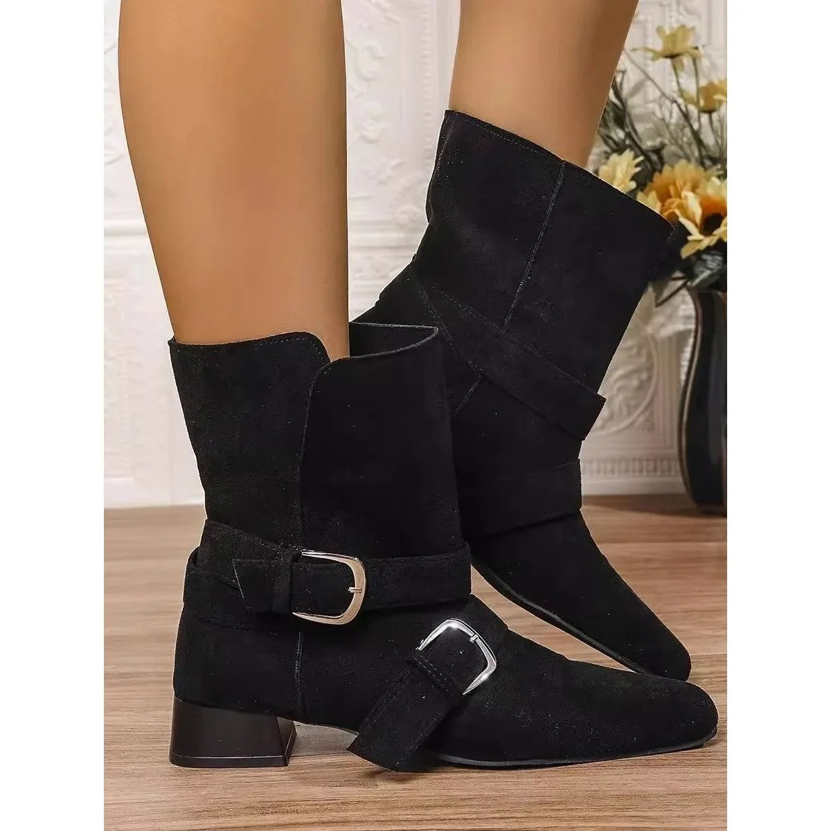 British Style Niche Design Small Round Toe Mid Length Boots