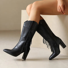 Brown Side Zipper Thick Heel Mid Boots