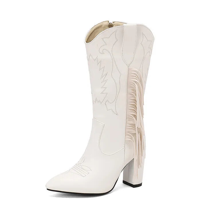 Brown Side Zipper Thick Heel Mid Boots