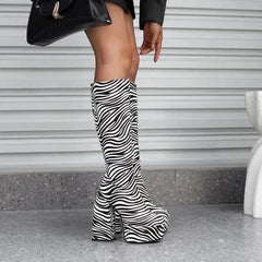 Checkered Pattern Platform Knee High Boots