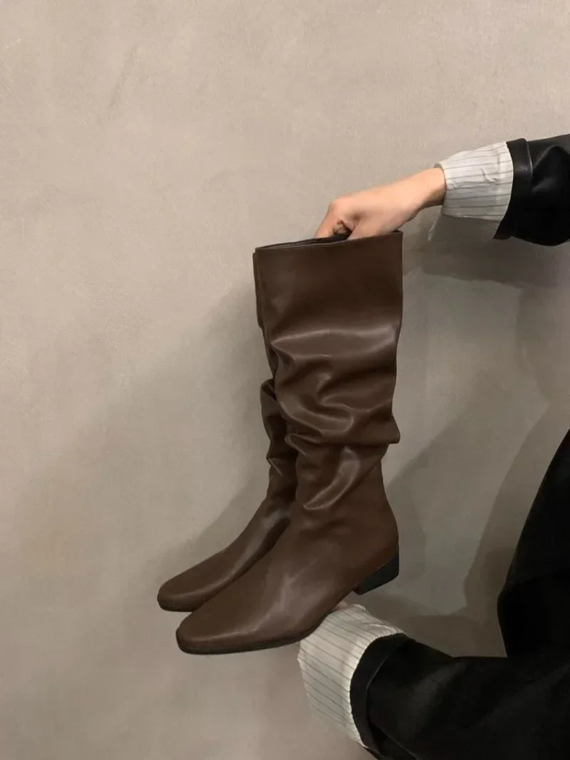 Coarse Heeled Mid Heeled Knight Boots