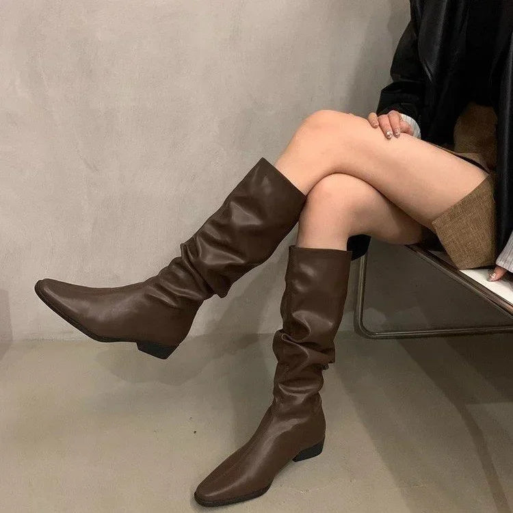 Coarse Heeled Mid Heeled Knight Boots