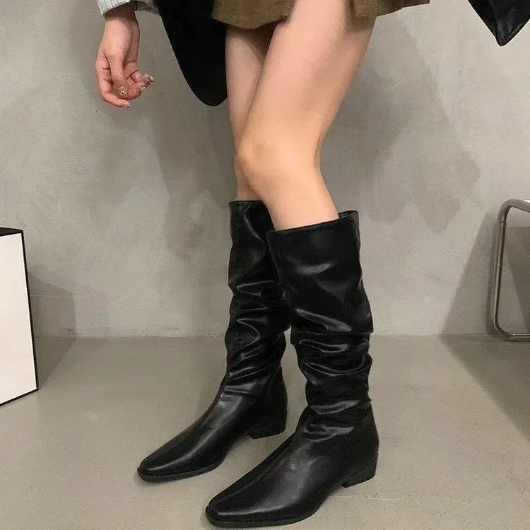 Coarse Heeled Mid Heeled Knight Boots