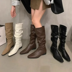 Coarse Heeled Mid Heeled Knight Boots