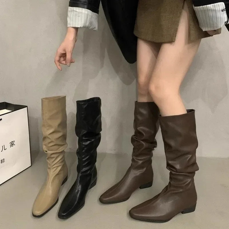 Coarse Heeled Mid Heeled Knight Boots