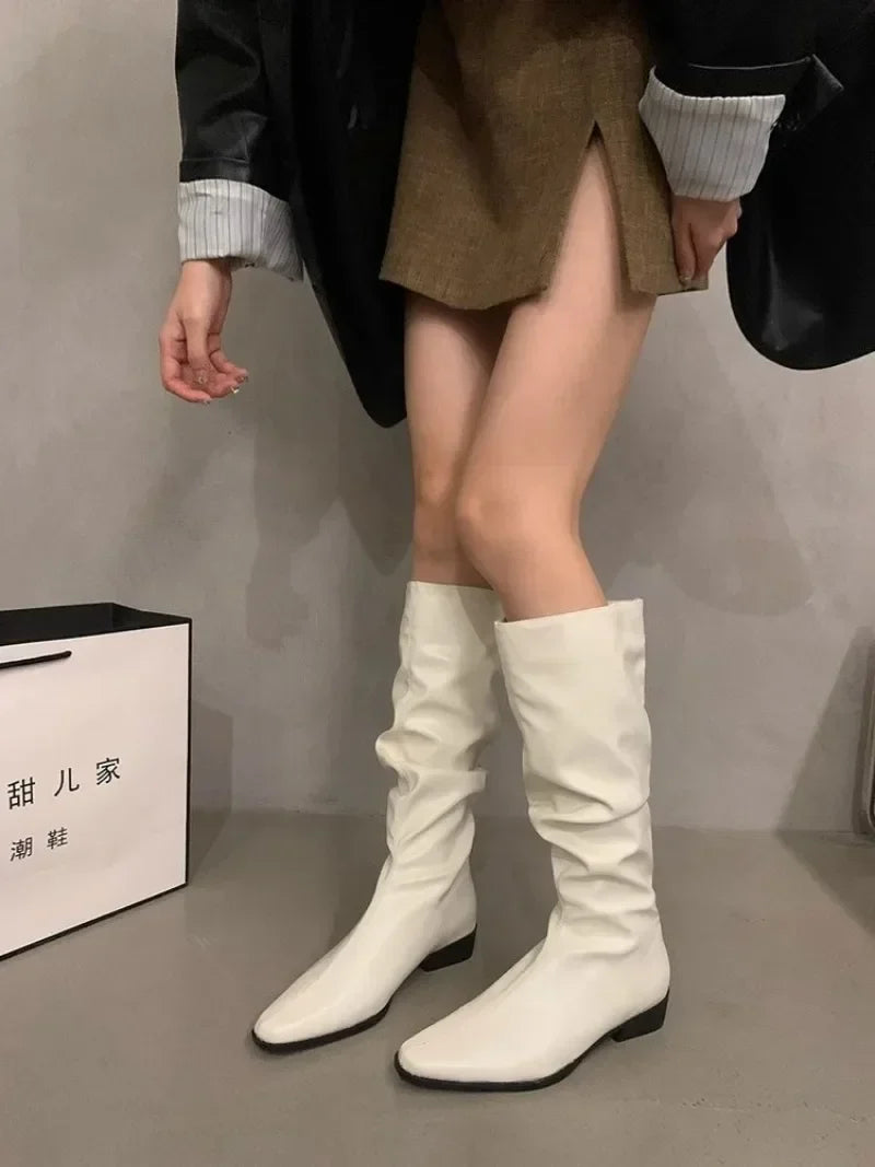 Coarse Heeled Mid Heeled Knight Boots