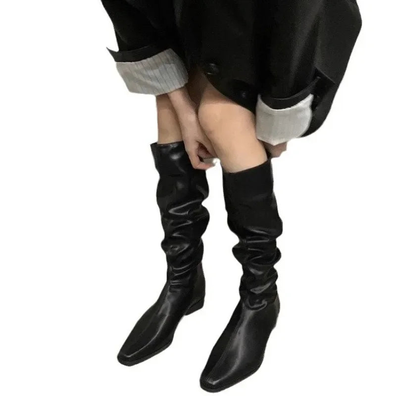 Coarse Heeled Mid Heeled Knight Boots
