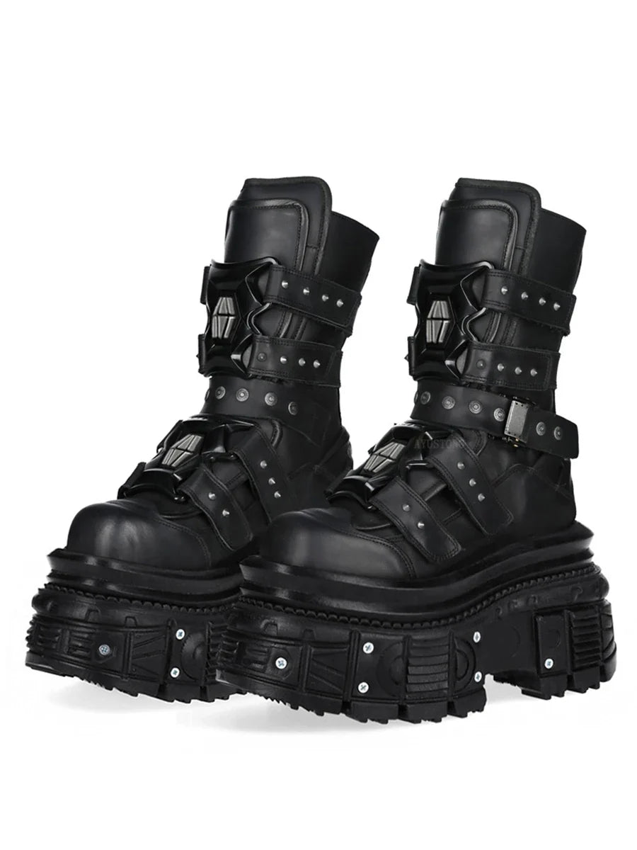 Cyberpunk Metal Black Motorcycle Boots
