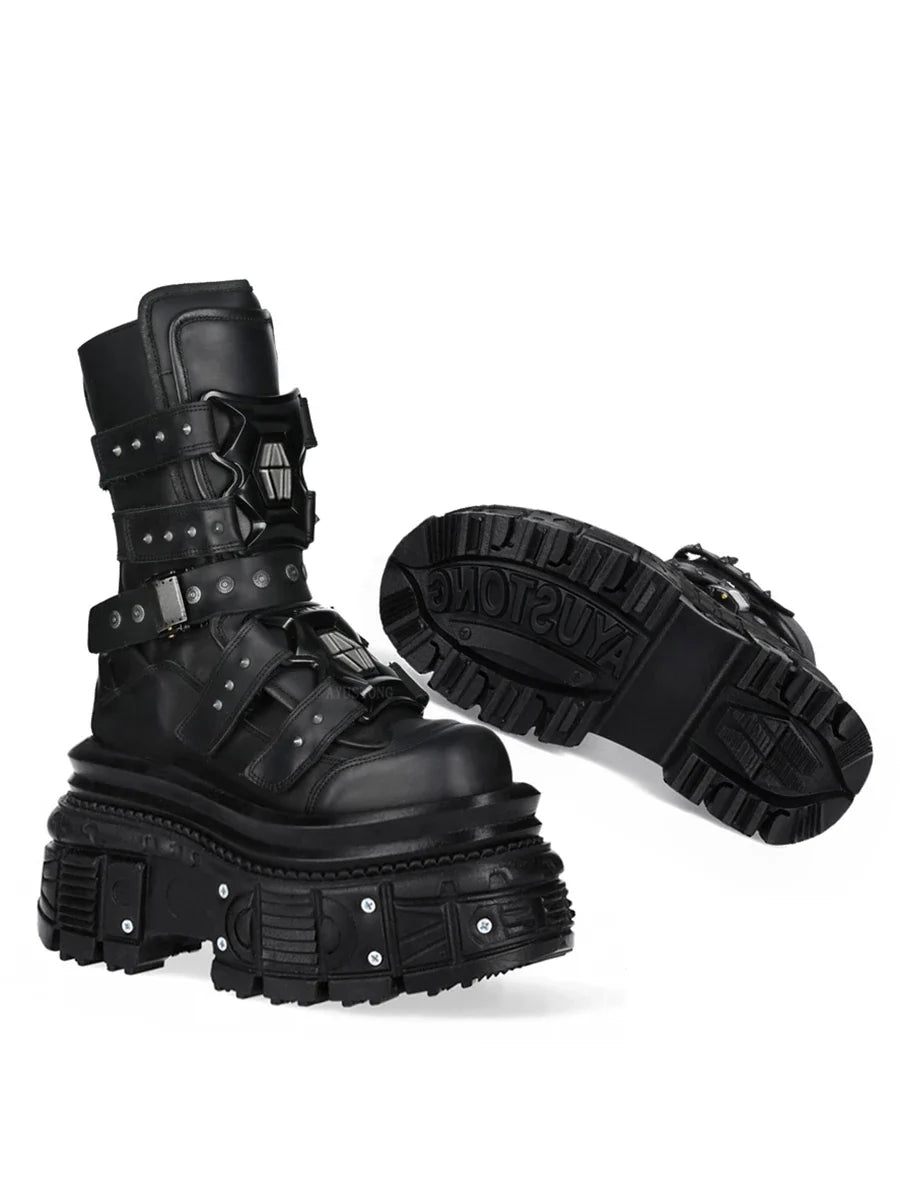 Cyberpunk Metal Black Motorcycle Boots