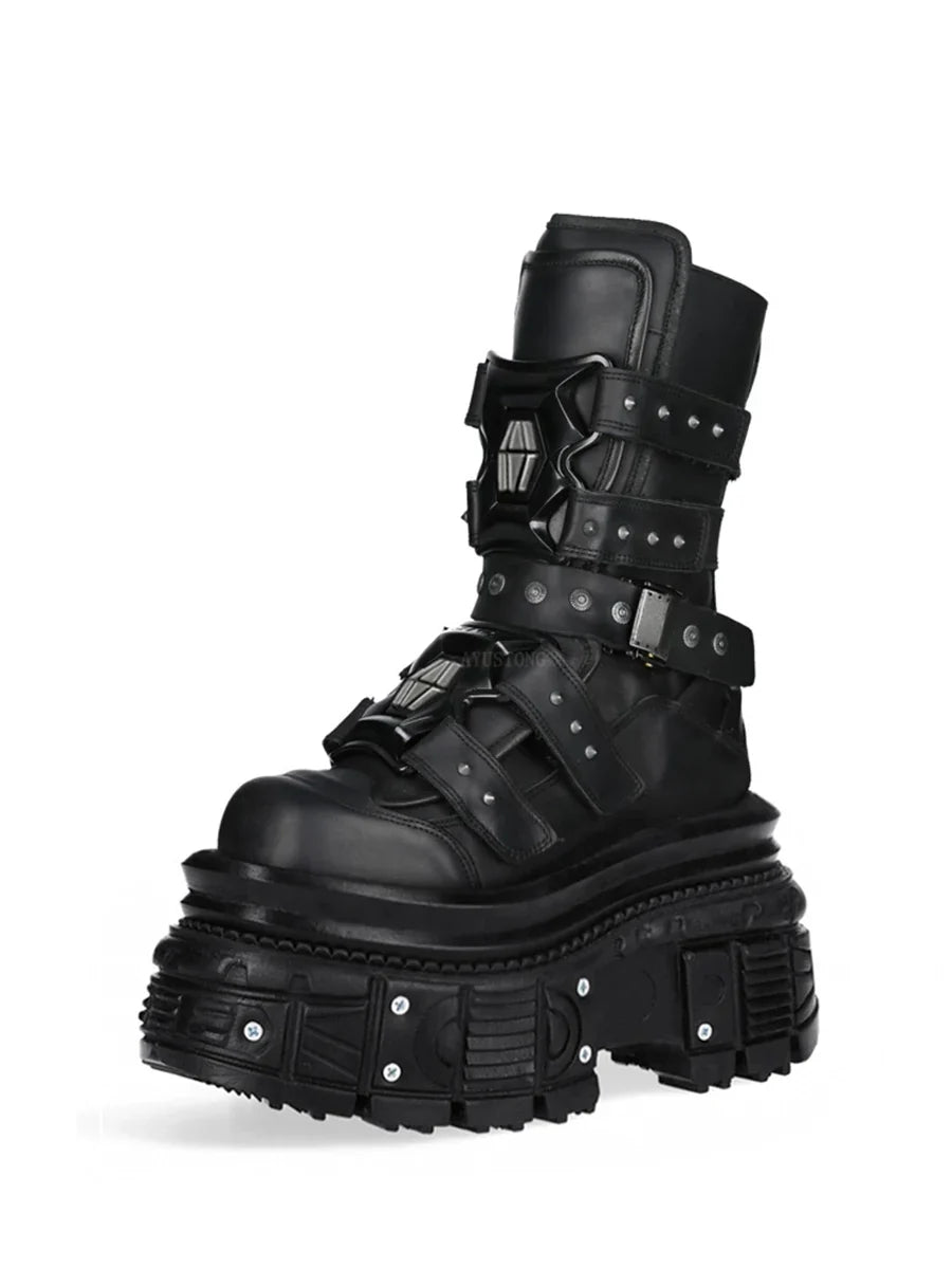 Cyberpunk Metal Black Motorcycle Boots