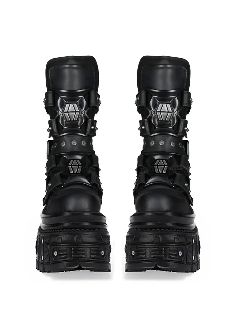 Cyberpunk Metal Black Motorcycle Boots