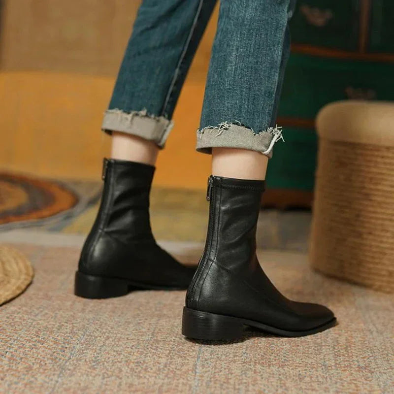 Designer Vintage Square Toe Women Slim Ankle Boots